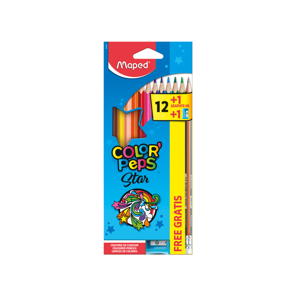 LAPIS DE COR 12 CORES + 1 LAPIS DE ESCREVER+ APONTADOR