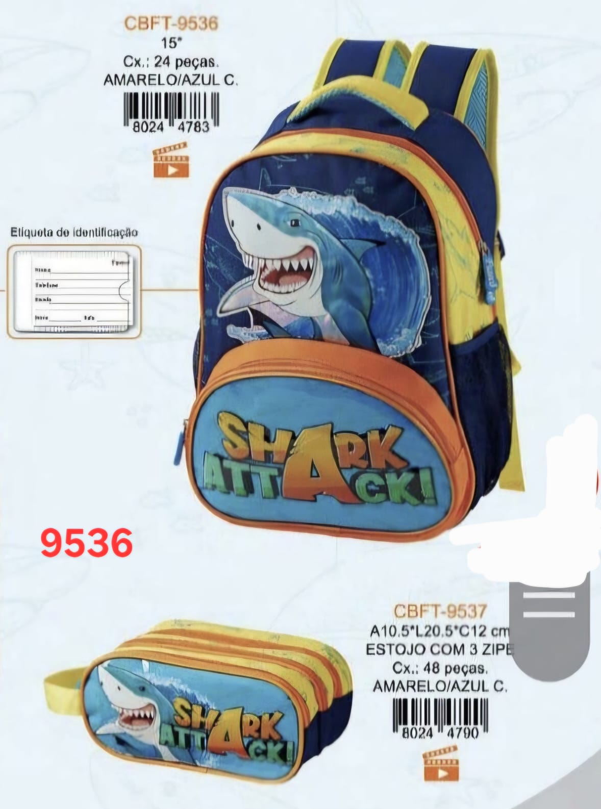 MOCHILA ESCOLAR SHARK COM ESTOJO